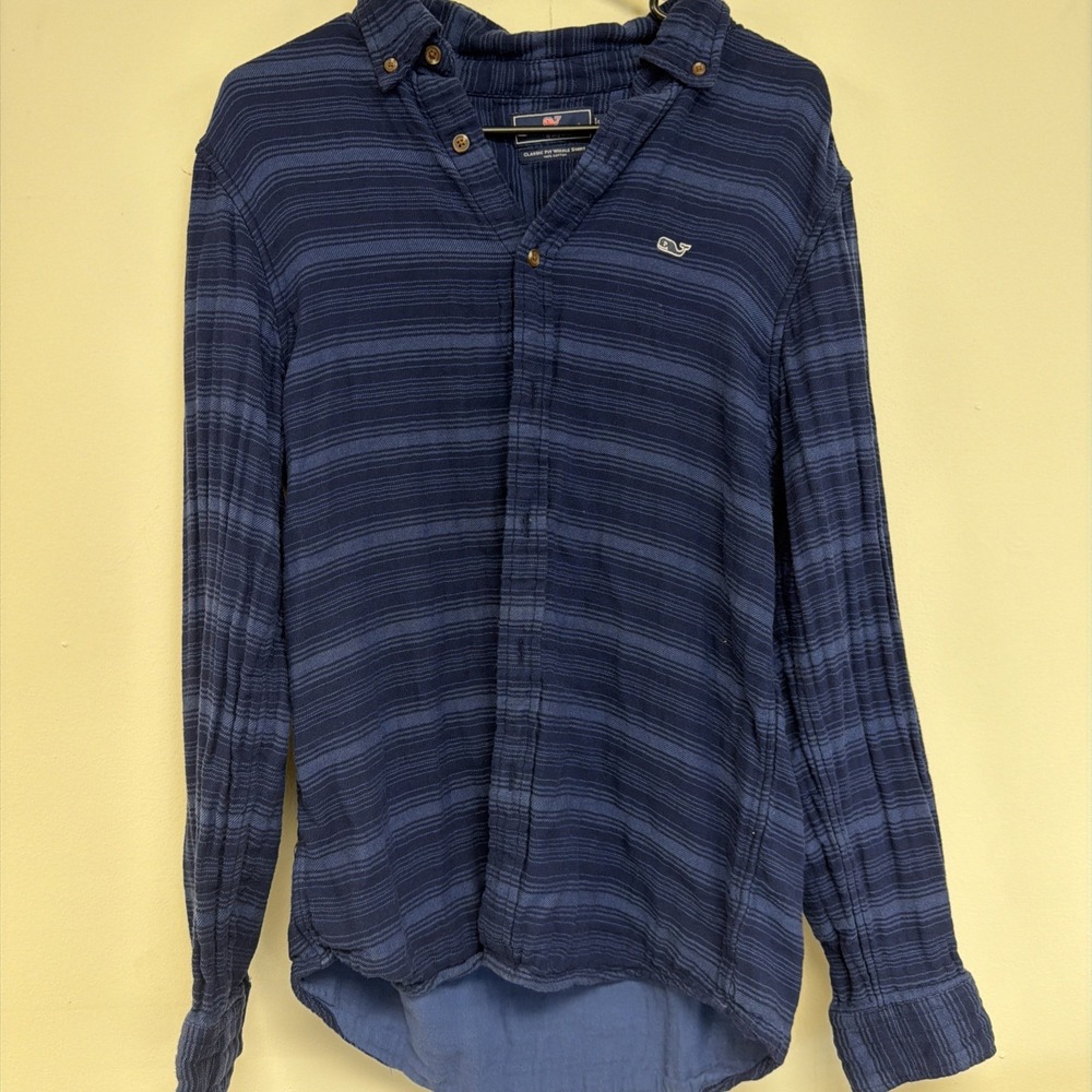 Mens Small Cotton Blue Vineyard Vines Long Sleeve Striped Button Up Shirt